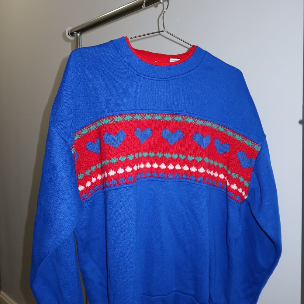 Vintage Crew Neck Hearts Strips‎ Red White & Blue American Weekend XL